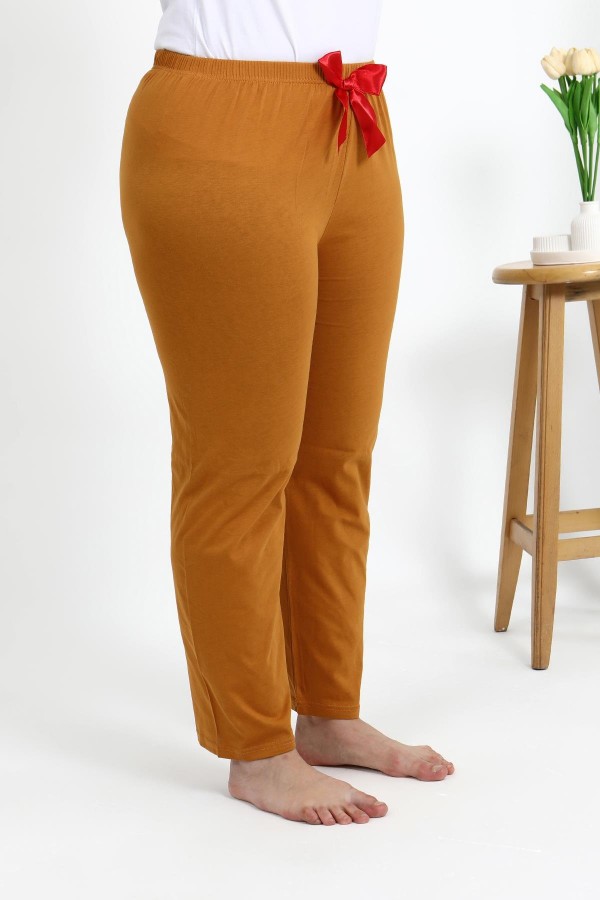 Moda Çizgi Kadın Pamuklu Büyük Beden Alt Pijama 27559 Hardal