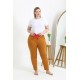 Moda Çizgi Kadın Pamuklu Büyük Beden Alt Pijama 27559 Hardal