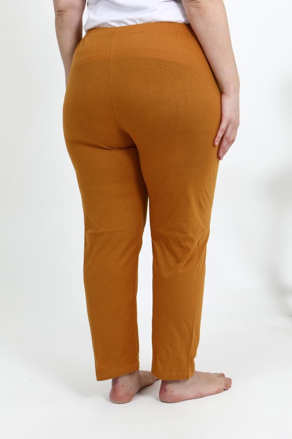 Moda Çizgi Kadın Pamuklu Büyük Beden Alt Pijama 27559 Hardal