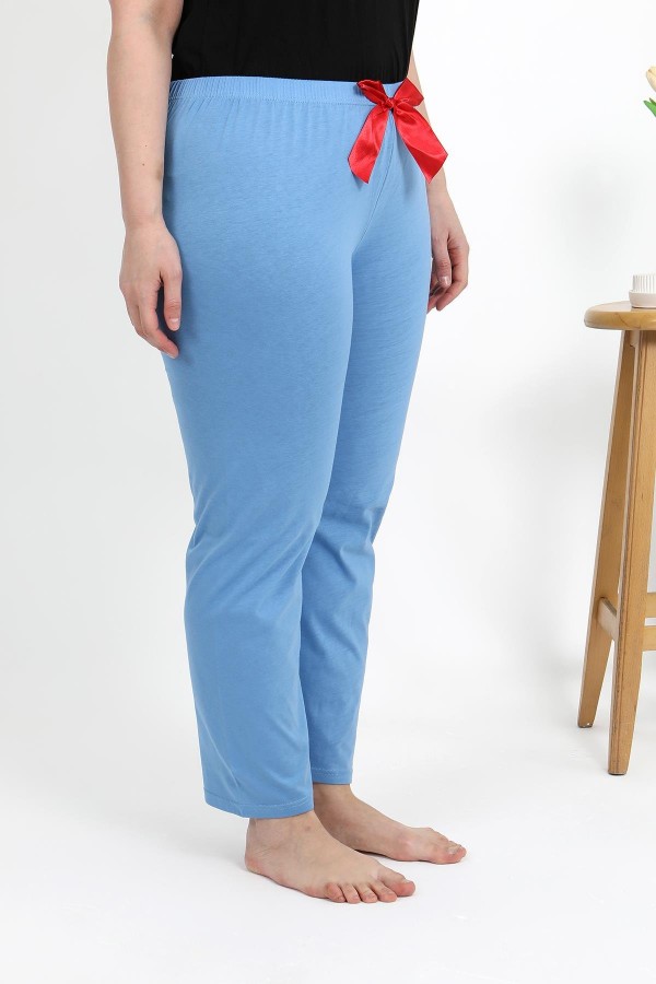 Moda Çizgi Kadın Pamuklu Büyük Beden Alt Pijama 27559 Mavi