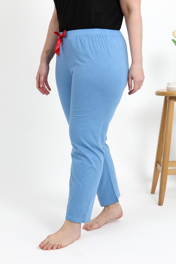 Moda Çizgi Kadın Pamuklu Büyük Beden Alt Pijama 27559 Mavi