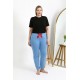 Moda Çizgi Kadın Pamuklu Büyük Beden Alt Pijama 27559 Mavi