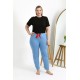Moda Çizgi Kadın Pamuklu Büyük Beden Alt Pijama 27559 Mavi
