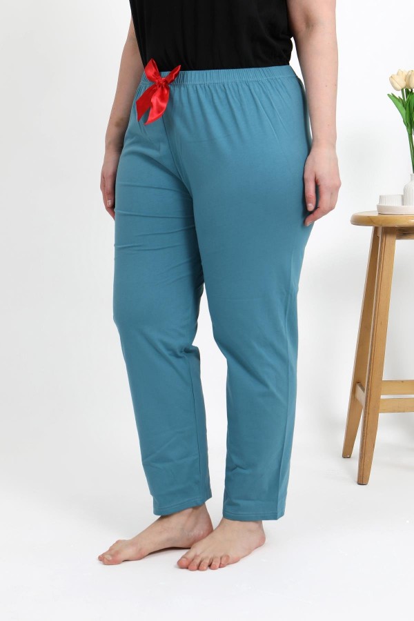 Moda Çizgi Kadın Pamuklu Büyük Beden Alt Pijama 27559 Petrol