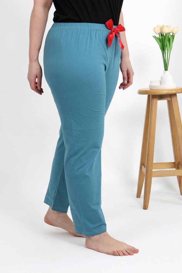 Moda Çizgi Kadın Pamuklu Büyük Beden Alt Pijama 27559 Petrol