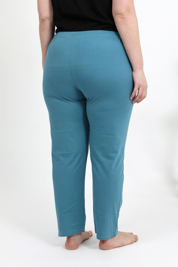 Moda Çizgi Kadın Pamuklu Büyük Beden Alt Pijama 27559 Petrol