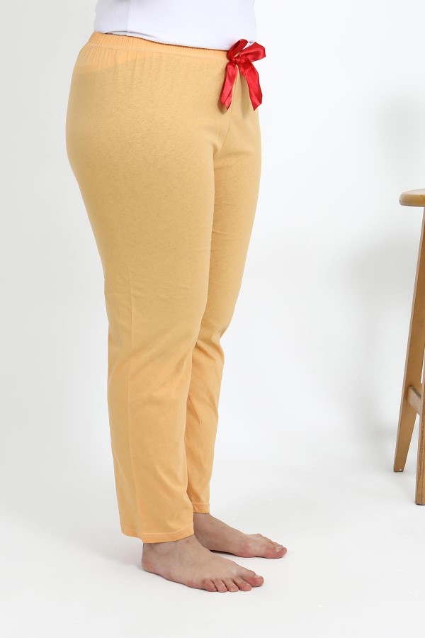 Moda Çizgi Kadın Pamuklu Büyük Beden Alt Pijama 27559 Sarı