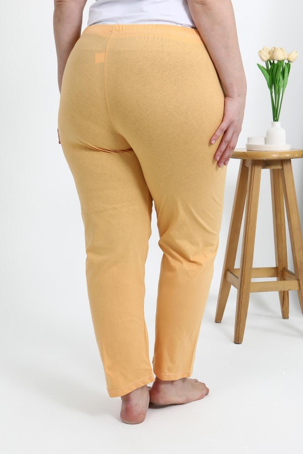 Moda Çizgi Kadın Pamuklu Büyük Beden Alt Pijama 27559 Sarı