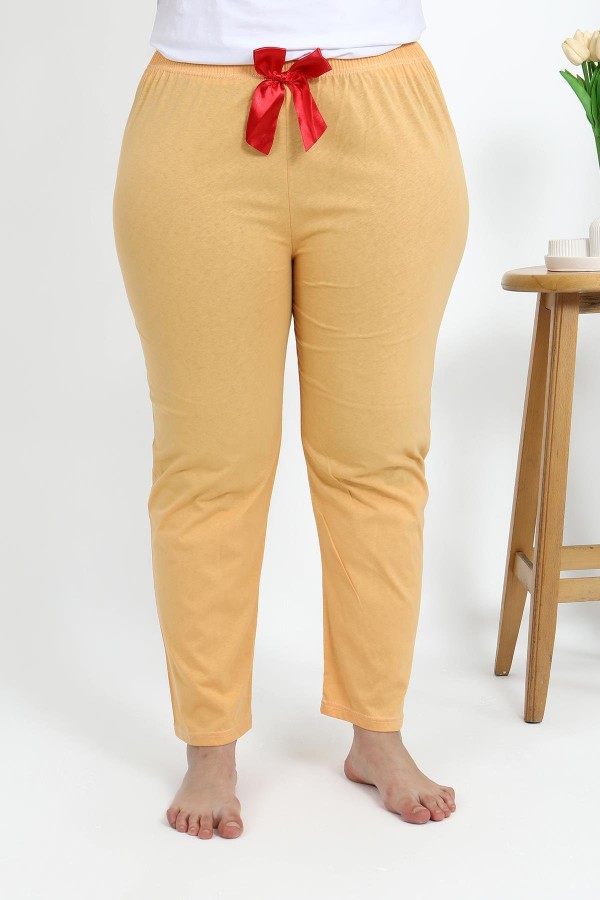 Moda Çizgi Kadın Pamuklu Büyük Beden Alt Pijama 27559 Sarı