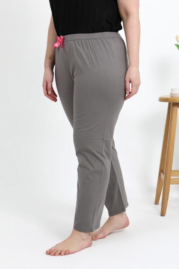 Moda Çizgi Kadın Pamuklu Büyük Beden Alt Pijama 27559 Vizon