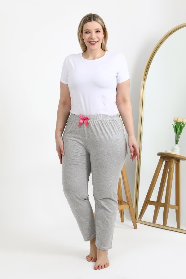 Moda Çizgi Kadın Pamuklu Büyük Beden Alt Pijama 27560 Gri