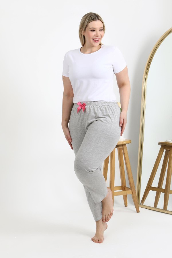 Moda Çizgi Kadın Pamuklu Büyük Beden Alt Pijama 27560 Gri