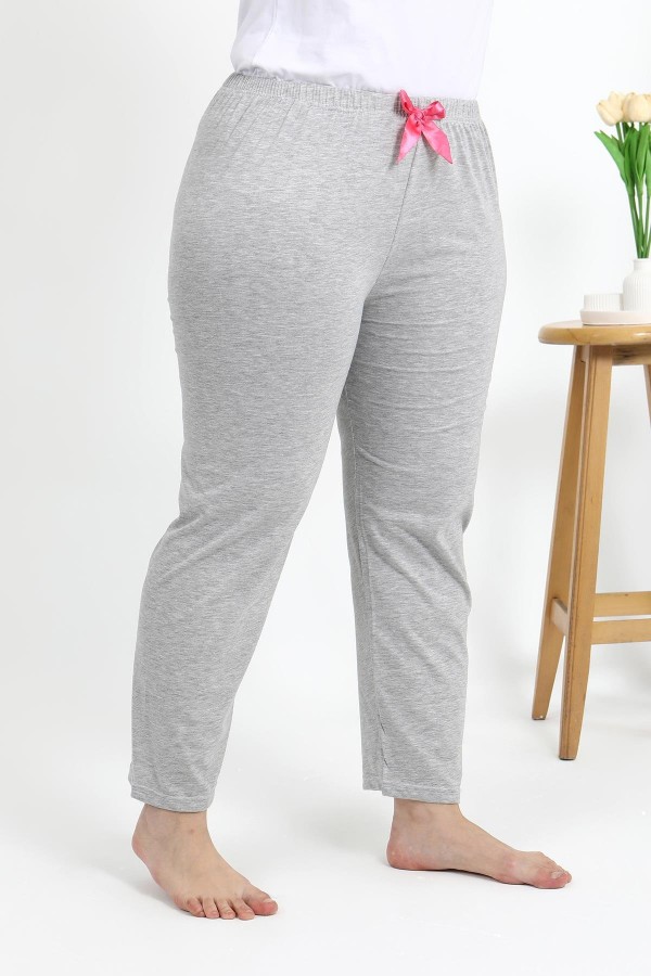 Moda Çizgi Kadın Pamuklu Büyük Beden Alt Pijama 27560 Gri