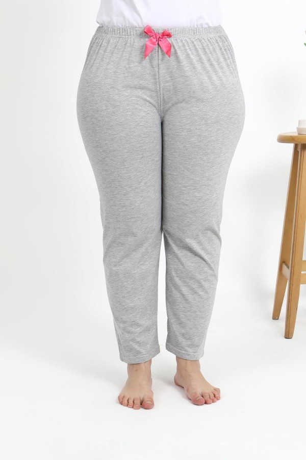 Moda Çizgi Kadın Pamuklu Büyük Beden Alt Pijama 27560 Gri