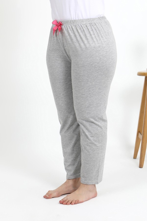 Moda Çizgi Kadın Pamuklu Büyük Beden Alt Pijama 27560 Gri