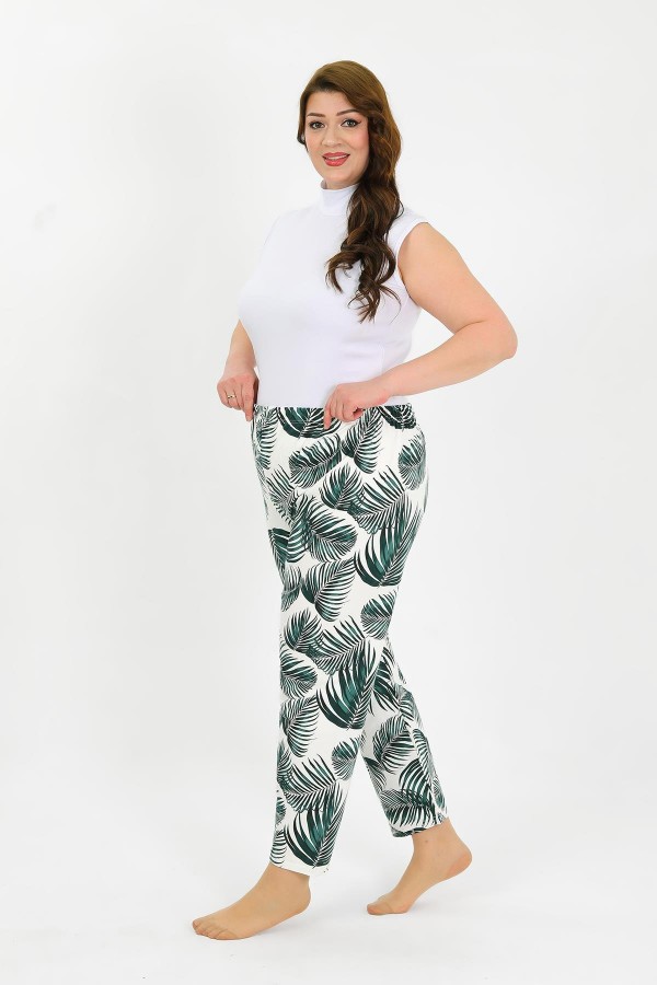Moda Çizgi Kadın Pamuklu Büyük Beden Alt Pijama Yeşil 27563