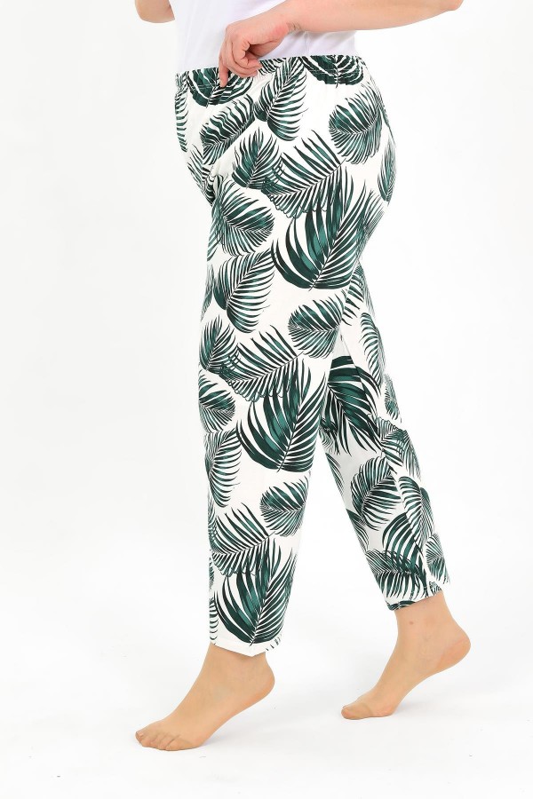 Moda Çizgi Kadın Pamuklu Büyük Beden Alt Pijama Yeşil 27563