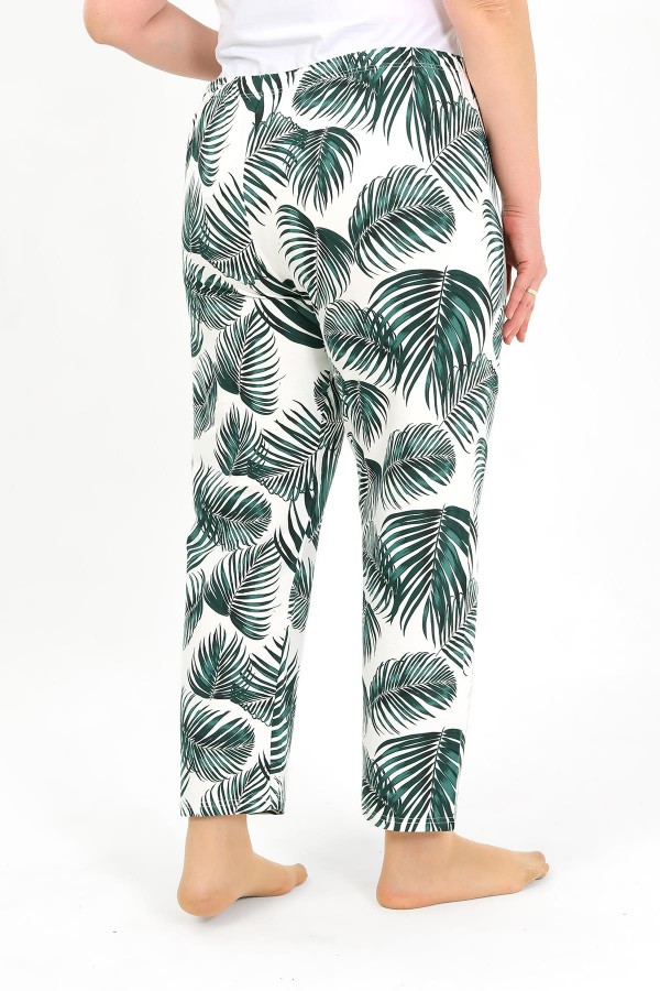 Moda Çizgi Kadın Pamuklu Büyük Beden Alt Pijama Yeşil 27563