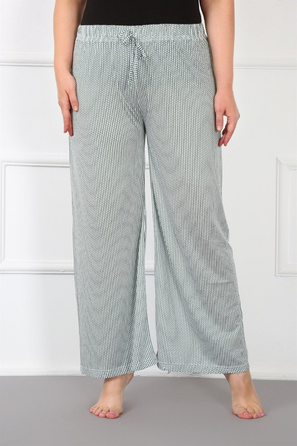 Moda Çizgi Kadın Pamuklu Büyük Beden Bol Paça Pantolon 210028