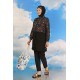 Moda Çizgi Kadın Pantolonlu Desenli Tam Tesettür Mayo Siyah 31075