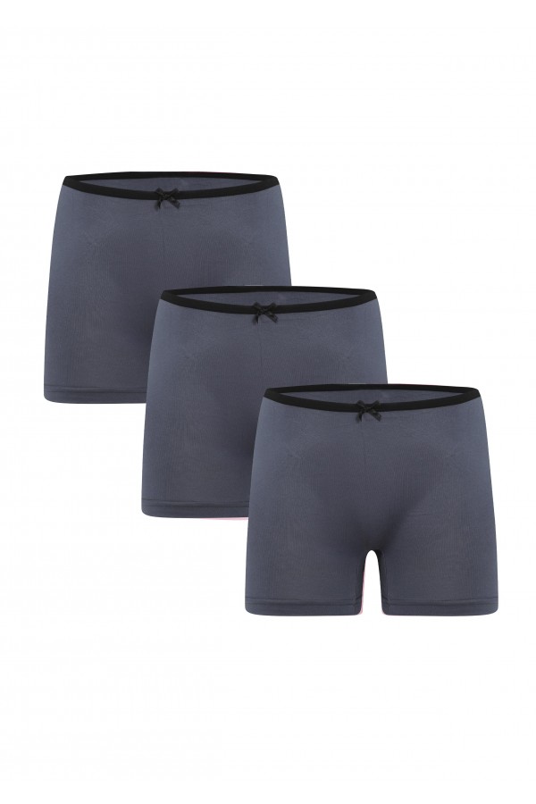 Moda Çizgi Kadın Penye 3lü Boxer Füme 40260