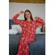 moda çizgi Kadın Penye Bol Paça Pijama Takım 4127