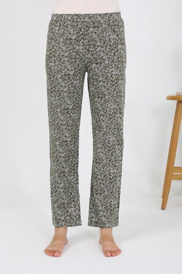 Moda Çizgi Kadın Penye Desenli Tek Alt Pijama 27533 Haki