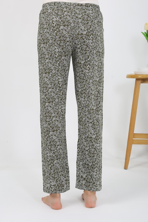 Moda Çizgi Kadın Penye Desenli Tek Alt Pijama 27533 Haki