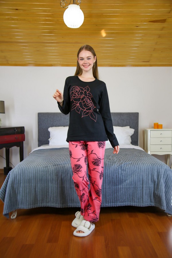 Moda Çizgi Kadın Penye Uzun Kol Pijama Takım 4109