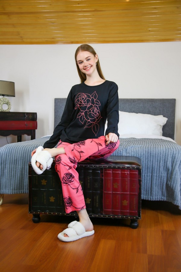 Moda Çizgi Kadın Penye Uzun Kol Pijama Takım 4109