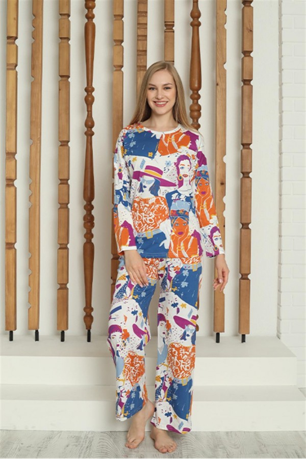 Moda Çizgi Kadın Penye Uzun Kol Pijama Takım 4145