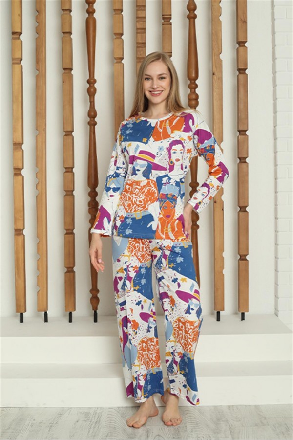 Moda Çizgi Kadın Penye Uzun Kol Pijama Takım 4145