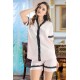 Moda Çizgi Kadın Saten Önden Düğmeli Şortlu Pijama Takım S-4016