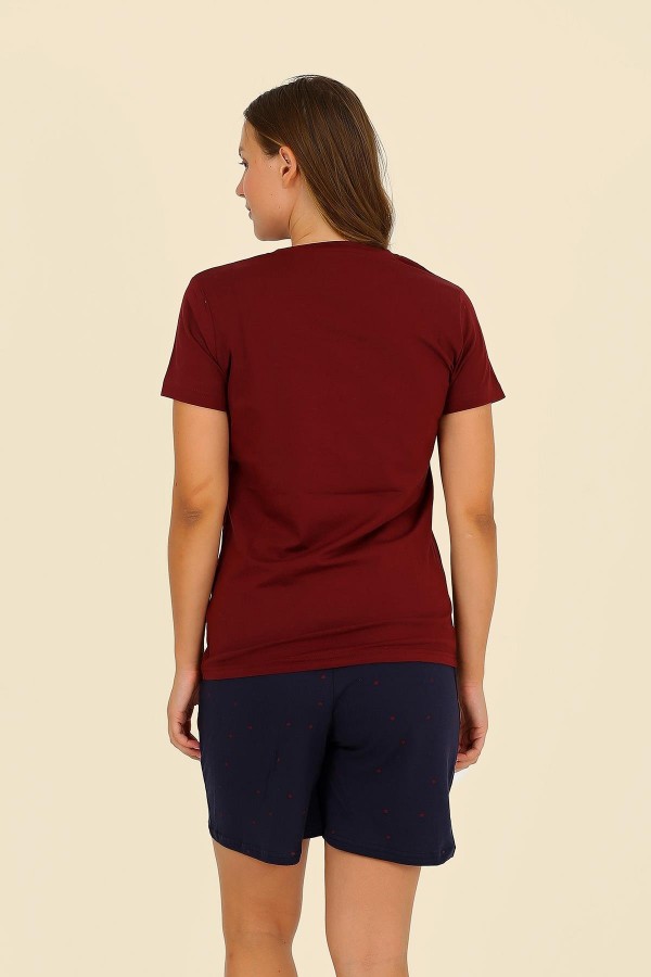 Moda Çizgi Kadın Şortlu Kısa Kol Penye Pijama Takım Bordo 3622
