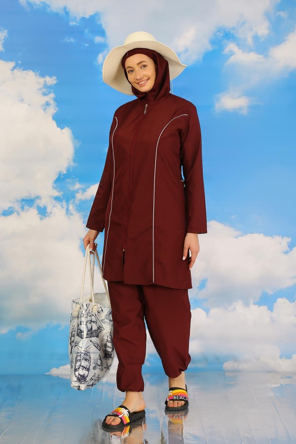 Moda Çizgi Kadın Tam Tesettür Bordo Mayo 31060