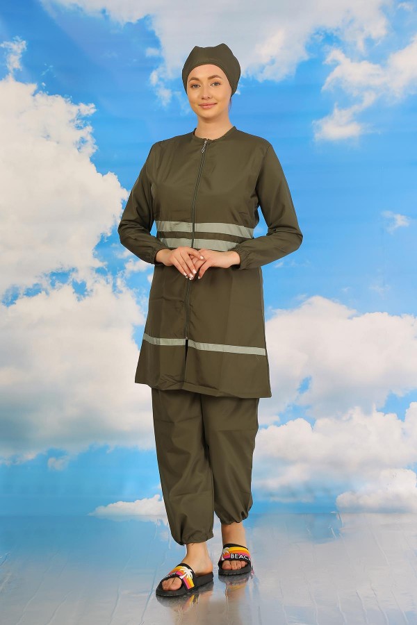 Moda Çizgi Kadın Tam Tesettür Mayo Haki 31061