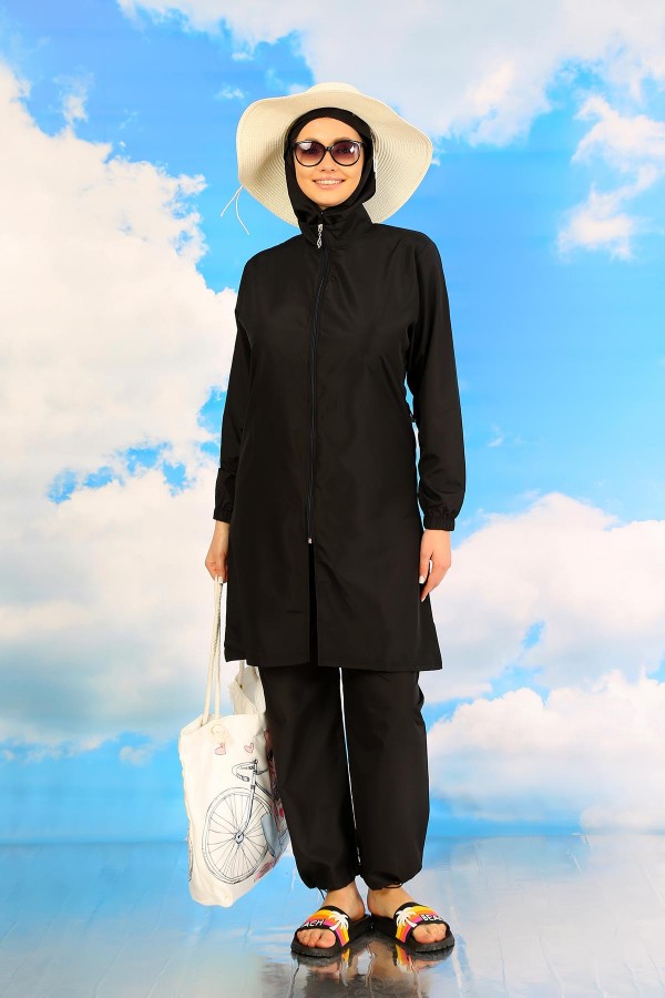 Moda Çizgi Kadın Tam Tesettür Mayo Siyah 31067