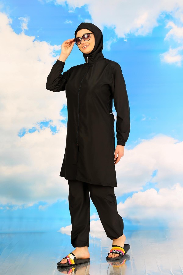 Moda Çizgi Kadın Tam Tesettür Mayo Siyah 31067