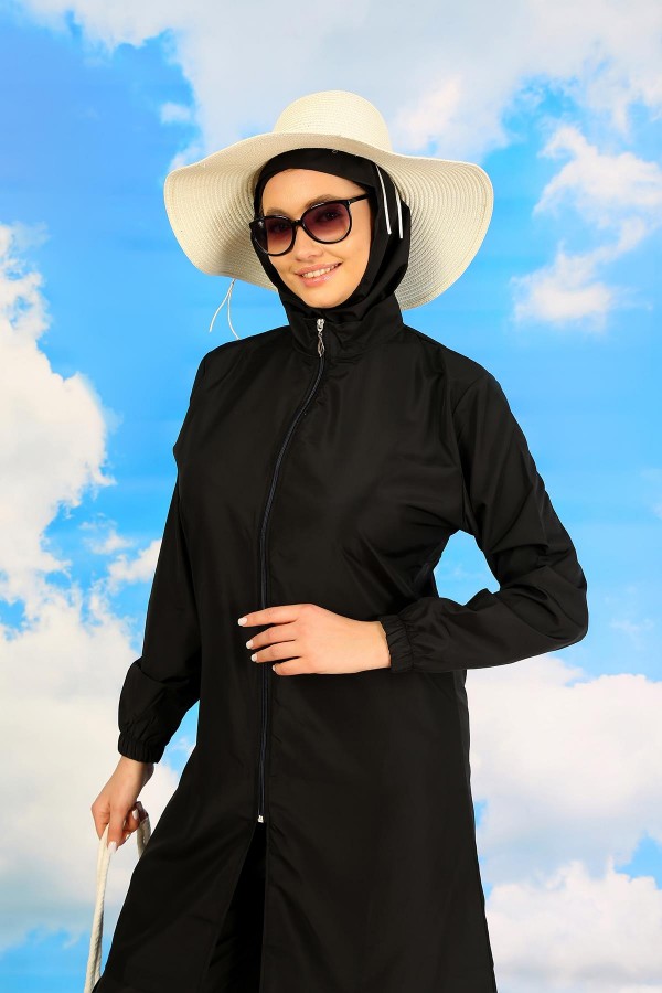 Moda Çizgi Kadın Tam Tesettür Mayo Siyah 31067