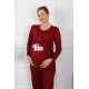 Moda Çizgi Kadın Uzun Kol Hamile Lohusa Pijama Takımı Bordo 45501