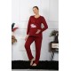 Moda Çizgi Kadın Uzun Kol Hamile Lohusa Pijama Takımı Bordo 45501