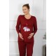 Moda Çizgi Kadın Uzun Kol Hamile Lohusa Pijama Takımı Bordo 45501