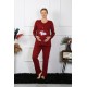 Moda Çizgi Kadın Uzun Kol Hamile Lohusa Pijama Takımı Bordo 45501
