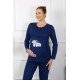 Moda Çizgi Kadın Uzun Kol Hamile Lohusa Pijama Takımı Lacivert 45501