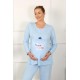 Moda Çizgi Kadın Uzun Kol Hamile Lohusa Pijama Takımı Mavi 45501