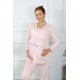 Moda Çizgi Kadın Uzun Kol Hamile Lohusa Pijama Takımı Pudra 45501
