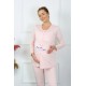 Moda Çizgi Kadın Uzun Kol Hamile Lohusa Pijama Takımı Pudra 45501
