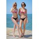 Moda Çizgi Kadın Yandan Bağlamalı Yarım Destekli Fiyonklu Alt Üst Bikini Takım Kırmızı 35014
