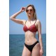 Moda Çizgi Kadın Yarım Destekli Alt Üst Bikini Takım Kırmızı 35013