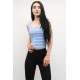 Moda Çizgi Kare Yaka Çizgili Triko Bluz Mavi